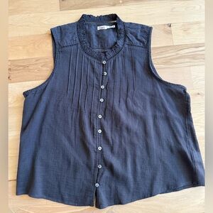Faherty Willa Sleeveless Organic Cotton Top Washed Black Eyelet Trim size XL